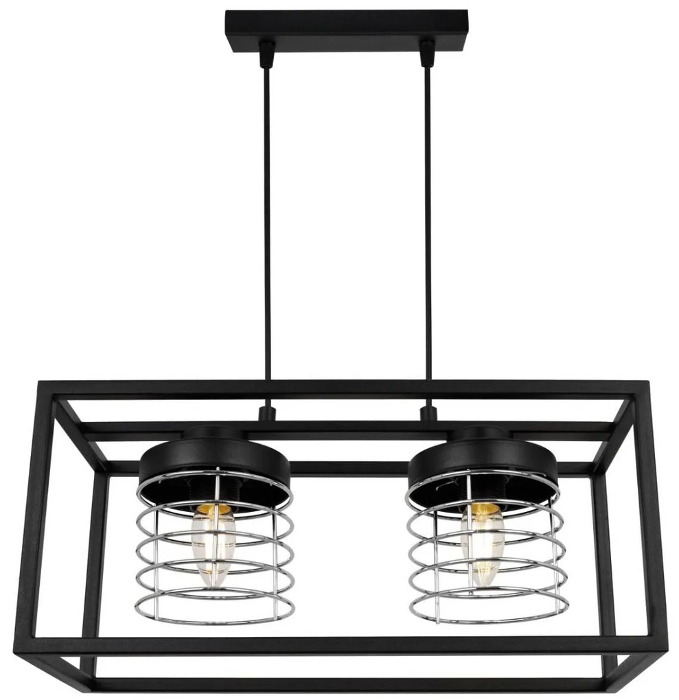 Závesné svietidlo Rasti Cage, 2x drôtené tienidlo v kovovom ráme, ch