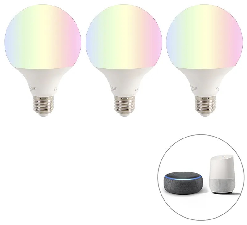 Sada 3 inteligentných E27 RGBW LED žiaroviek G95 11W 1050lm 2200-4000K