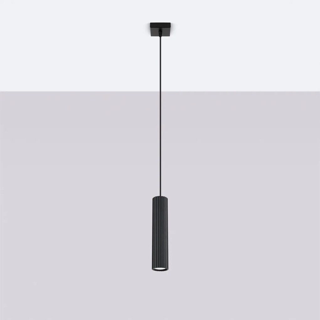 Závesné svietidlo Karbon, 1x čierne kovové tienidlo