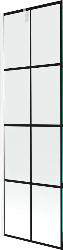 Mexen Next, vaňová zástena 1-krídlová 60 x 150 cm, fixné krídlo, 6 mm číre sklo s čiernym vzorom, biely profil, 895-060-000-00-77-20