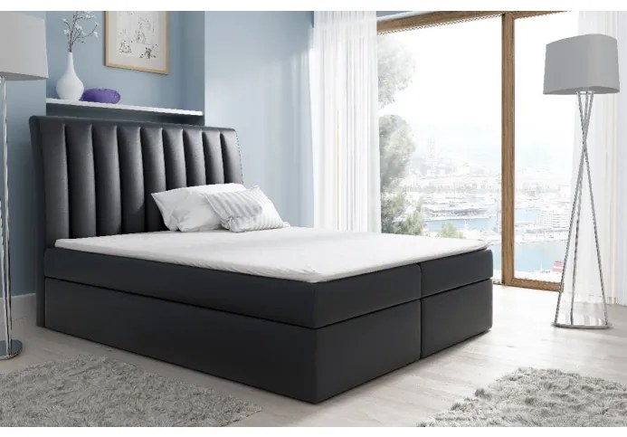 Kontinentálna posteľ Kaspis čierna eko koža 160 + topper zdarma