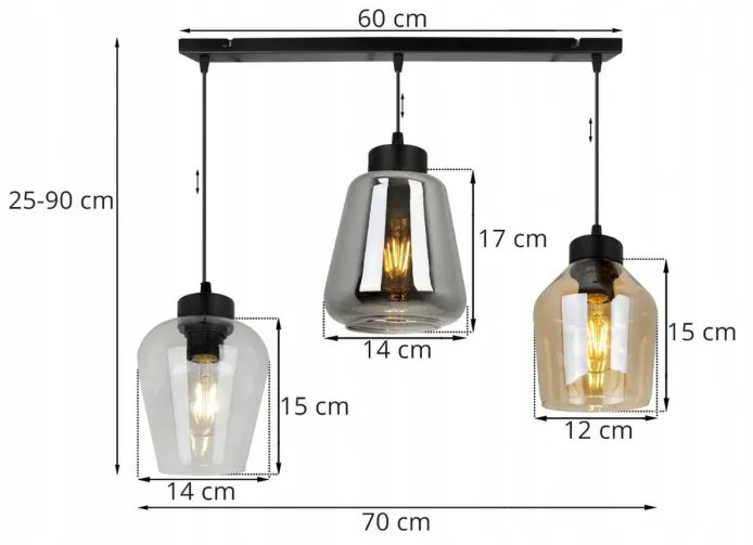Závesná lampa RIJEKA na sklenených tienidlách Mix