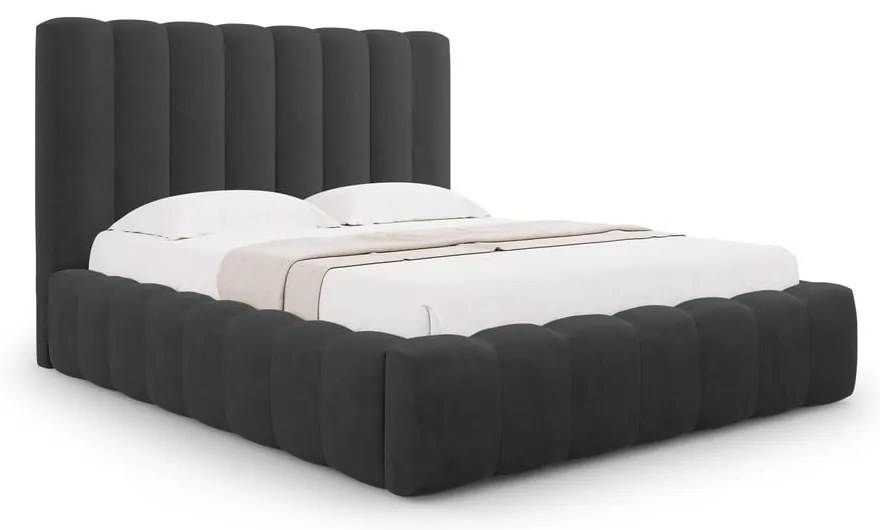 Antracitová čalúnená dvojlôžková posteľ s úložným priestorom a roštom 200x200 cm Kelp – Micadoni Home