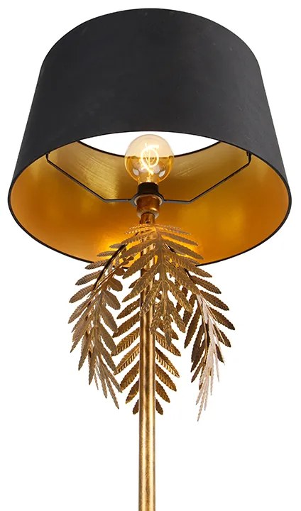 Stojaca lampa zlatá 145 cm s čiernym bavlneným tienidlom 50 cm - Botanica