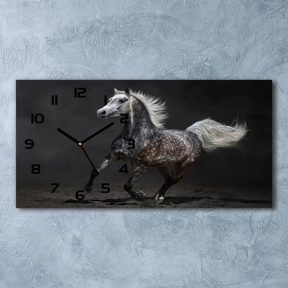Sklenené hodiny na stenu Sivý arabský kôň pl_zsp_60x30_f_49747605