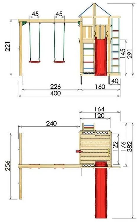 Ihrisko Jungle Lodge so šmykľavkou a modulom 2-Swing Frame 2.0