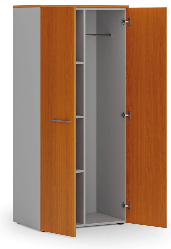 Kancelárska šatníková skriňa PRIMO GRAY, 3 police, šatníková tyč, 800 x 500 x 1781 mm, sivá/čerešňa