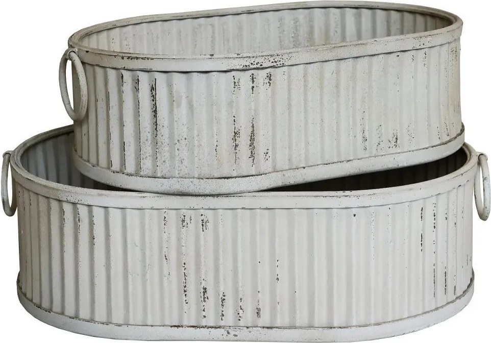 2ks krémový antik plechový obal na kvetináč Planters - 63*40*18/ 55*35*16 cm