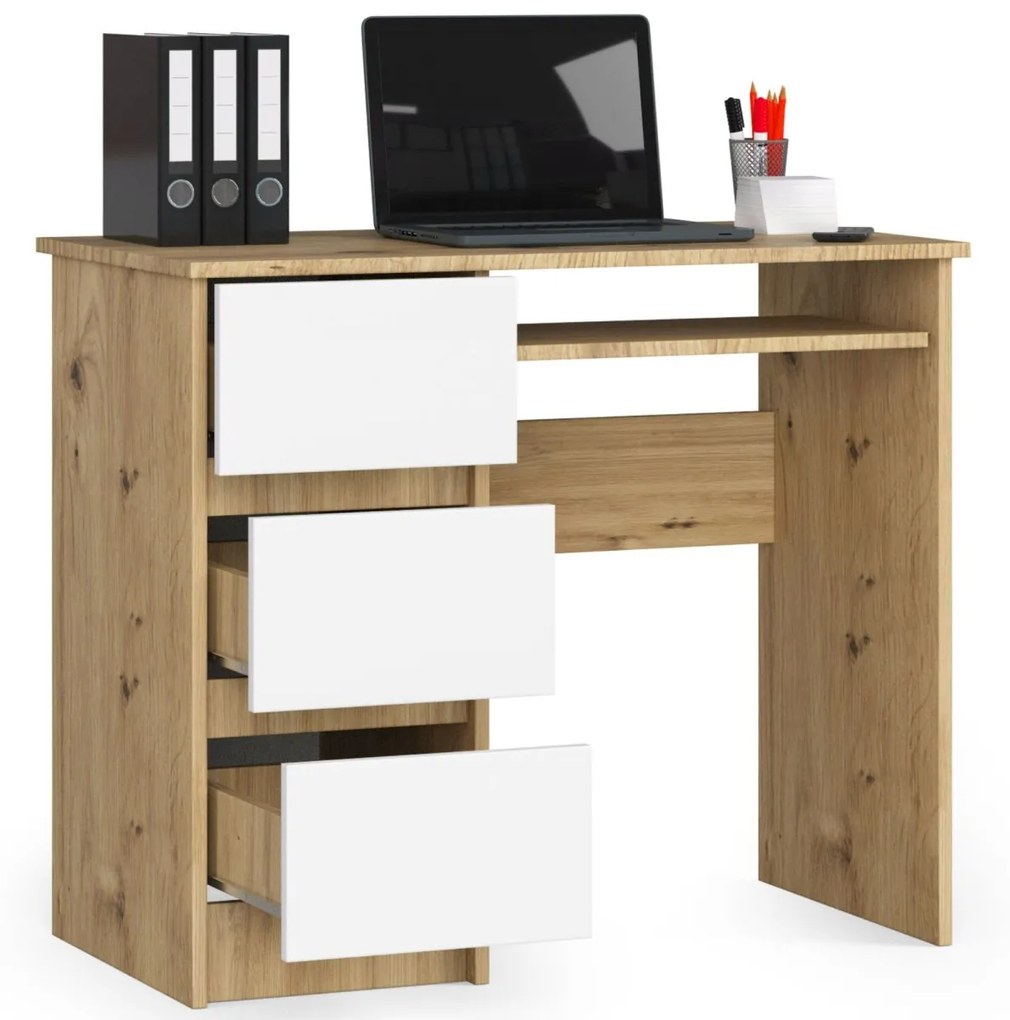 Psací stůl A-6 90cm dub artisan/bílý levý