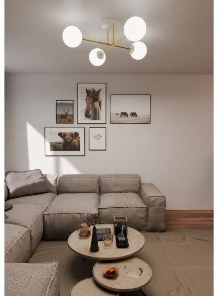 Luster na tyči MAGNUM 4xE14/10W/230V biela/zlatá