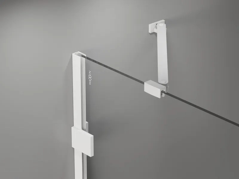 Mexen Lunar, päťuholníkový sprchový kút s pravým sklonom 80 x 80 cm, 8mm číre sklo, biely profil, 831-080P-080L-20-00-P