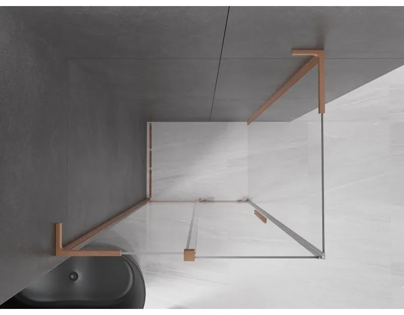 Mexen Velar L, sprchový kút s posuvnými dverami 90 x 80 cm, 8mm číre sklo, medená matná, 871-090-080-03-65