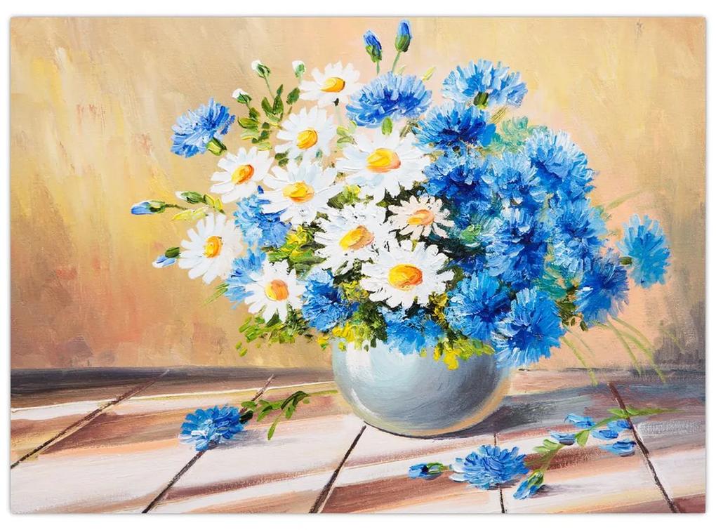 Maľovaný sklenený obraz vázy kvetín (70x50 cm)