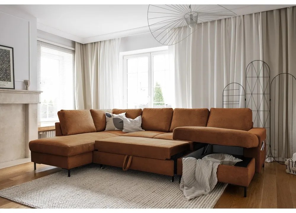 Oranžovohnedá menčestrová rozkladacia rohová pohovka (ľavý roh) Lofty Lilly – Miuform