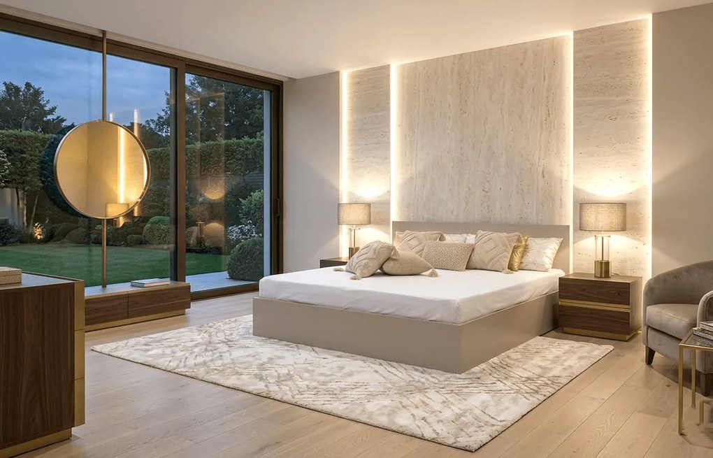 Posteľ SOFIA 160 x 200 cm, kašmírovo béžová Rošt: Bez roštu, Matrac: Matrac COCO MAXI 20 cm