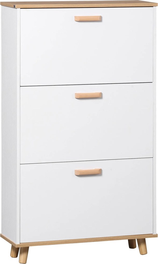 HOMCOM Šatník na topánky v škandinávskom štýle so 3 sklopnými dverami - 70 x 23,5 x 122 cm - Biela | Aosom