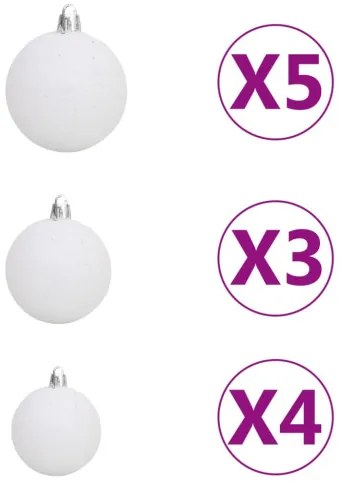 vidaXL Zasnežený umelý vianočný stromček s LED a súpravou gulí 180 cm PVC a PE-