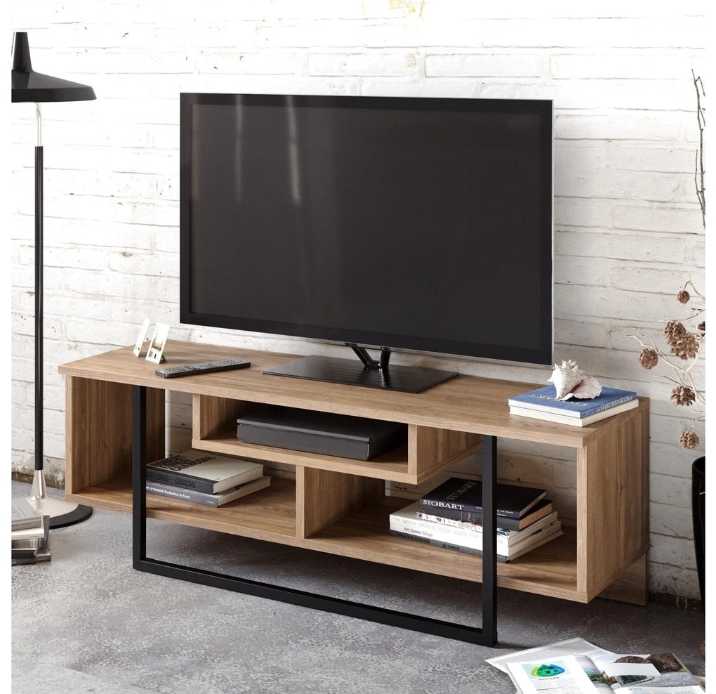 TV stolík/skrinka Aslana 120 (orech + čierna). Akcia -19%. Vlastná spoľahlivá doprava až k Vám domov. 1101382