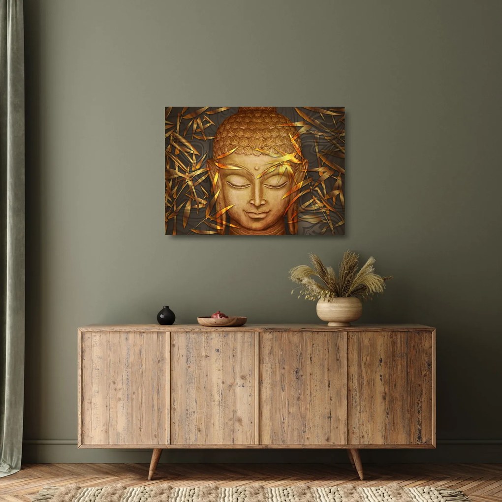 Sklenený obraz - Zlatý Budha (70x50 cm)