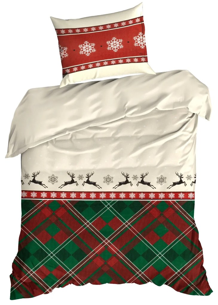 VIANOČNÉ RENFORCÉ OBLIEČKY AUSTIN 200X220 CM, 2 KS 70X80 CM VZOROVANÉ