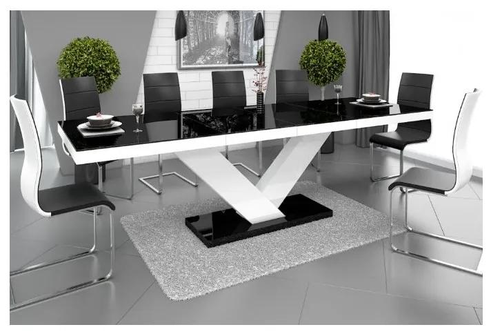Luxusný rozkladací jedálenský stôl VICTORIA čierna/biela/čierna