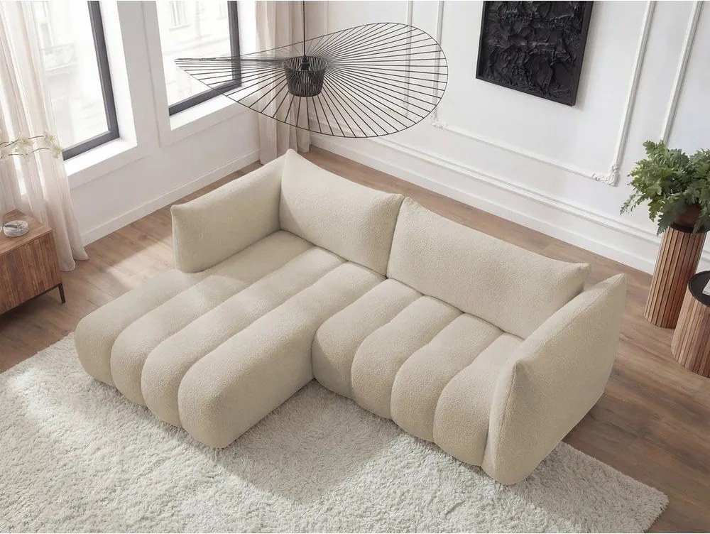 Béžová rohová pohovka z textílie buklé (ľavý roh/s leňoškou) Azra – Bobochic Paris