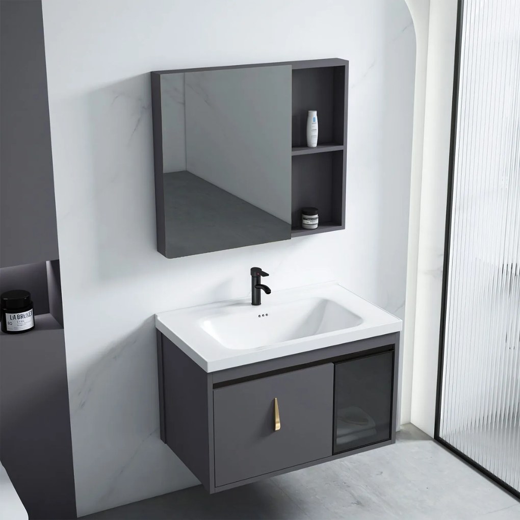 Rea Paris, súprava kúpeľňového nábytku s umývadlom 60cm, šedá matná, REA-M0002