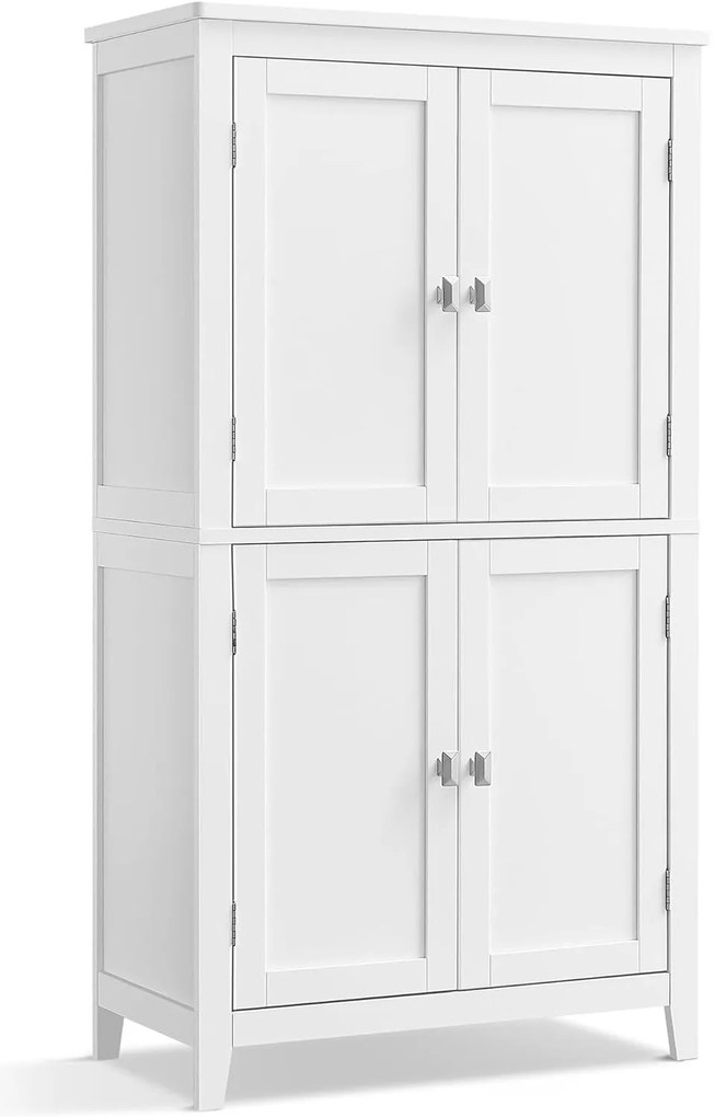 Kúpeľňová skrinka, voľne stojaca skrinka so 4 dvierkami, 30 x 60 x 110 cm, biela