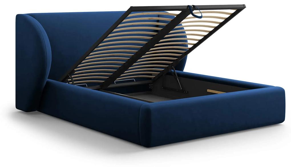 Čalúnená posteľ milany s úložným priestorom 200 x 200 cm zamat modrá MUZZA