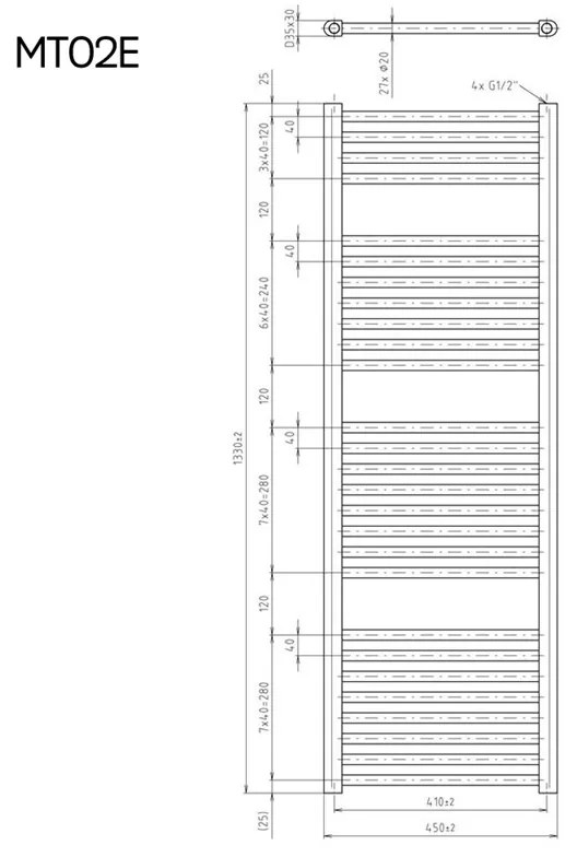 Mereo, Vykurovací rebrík rovný 600x1330 mm, biely, elektrický, MER-MT12E