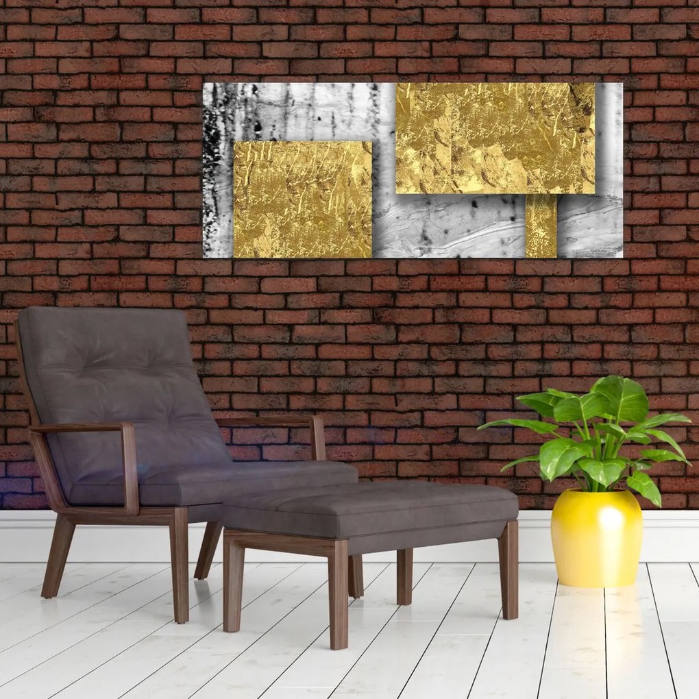 Obraz - Zlaté štvorce N⁰3 (120x50 cm)