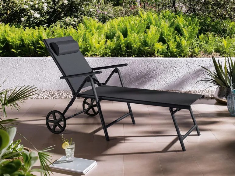 Livarno home Hliníkové ležadlo s kolieskami Houston, čierna/antracitová  (100342131)