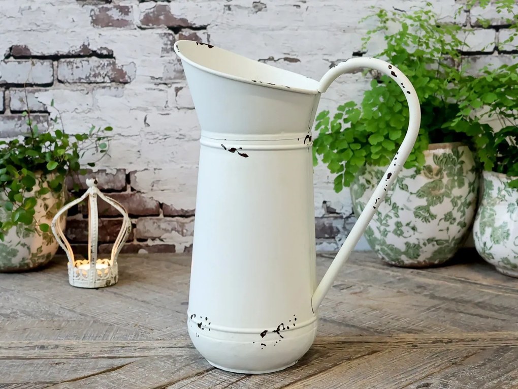 Krémový antik dekoračný plechový džbán Joug - 23*13*30 cm