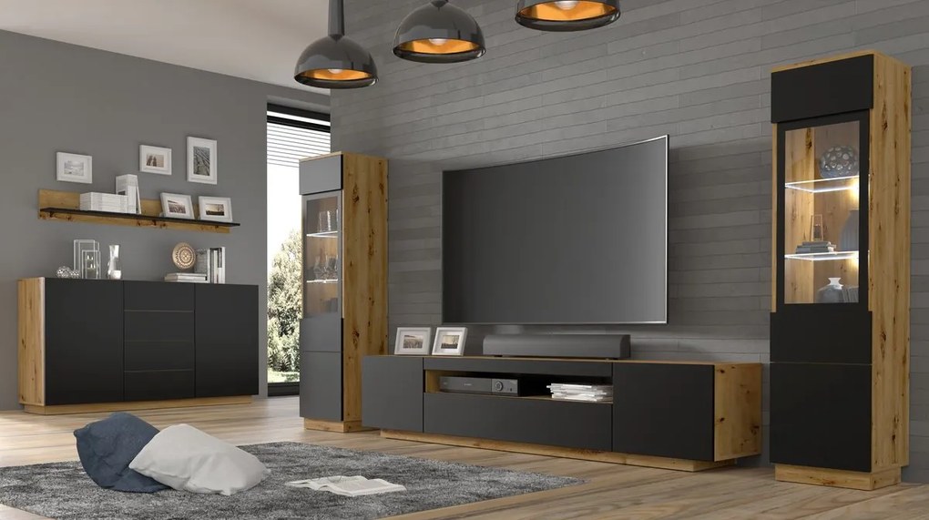 Komoda Aurora KOM2D4S (dub artisan + matná čierna). Akcia -20%. Vlastná spoľahlivá doprava až k Vám domov. 1124845