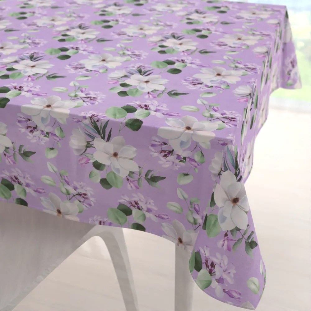 Biante Dekoračný štvorcový obrus PML-044 Kvety magnólie na fialovom 80x80 cm