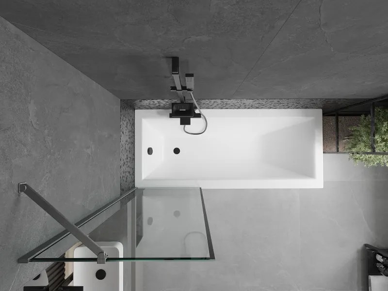 Mexen Next, 1-krídlová vaňová zástena 60 x 150 cm, 6mm číre sklo - čierny vzor, brúsená grafitová, 895-060-000-00-70-66