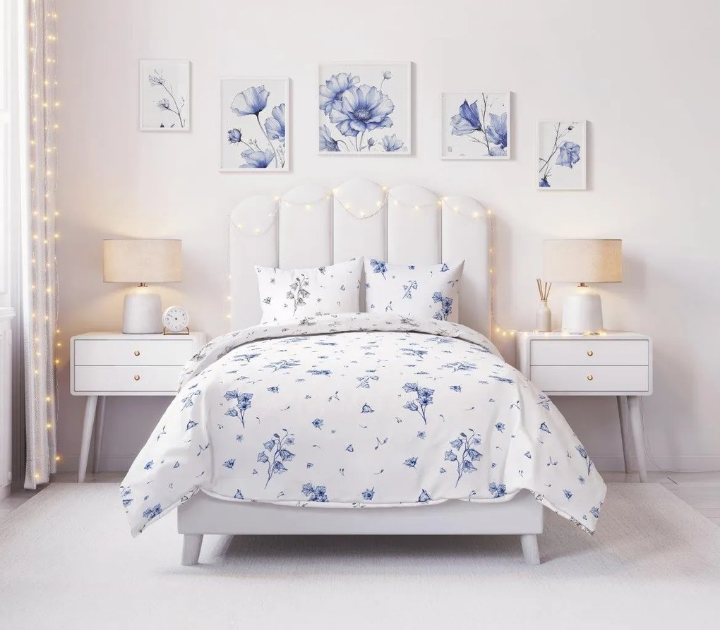 Bavlněné povlečení Primavera 001 160x200 cm + 2x 70x80 cm bílé/šedé