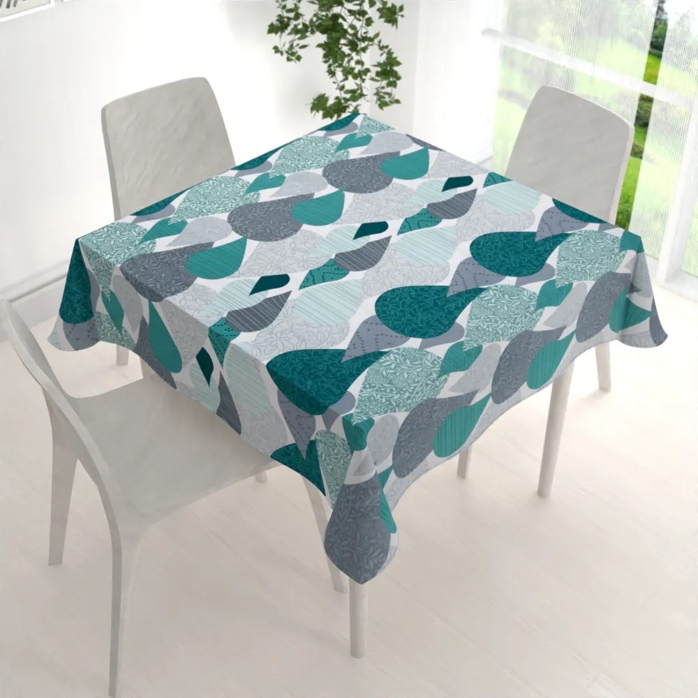 Biante Bavlnený štvorcový obrus Sandra SA-444 Sivo-petrolejové kvapky s ornamentami 80x80 cm