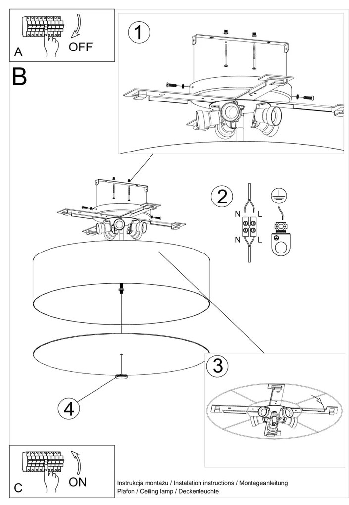 Stropné svietidlo Skala, 1x čierne textilné tienidlo, (biele sklo), (fi 60 cm)