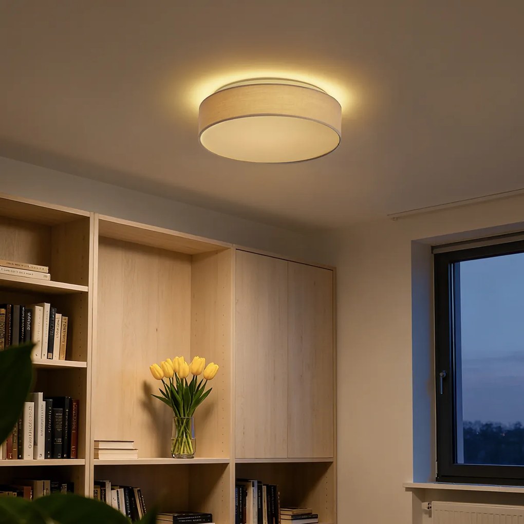 Inteligentné stropné svietidlo béžové 35 cm vrátane LED a diaľkového ovládania - Flat Drum
