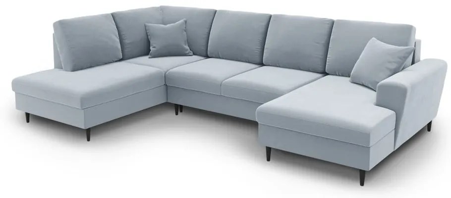 Svetlomodrá zamatová rozkladacia/s úložným priestorom rohová pohovka (ľavý roh/do "U") Kyoto – Cosmopolitan Design