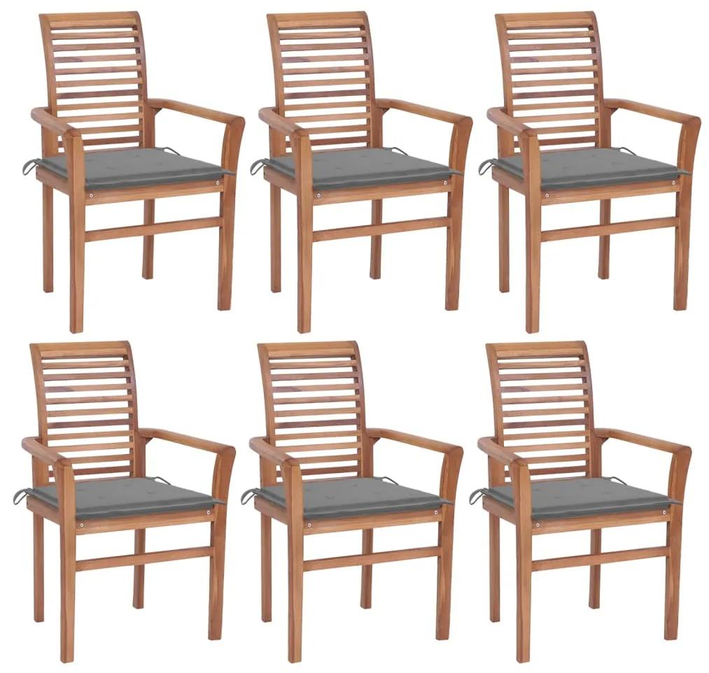 Jedálenské stoličky 6 ks sivohnedé podložky tíkový masív