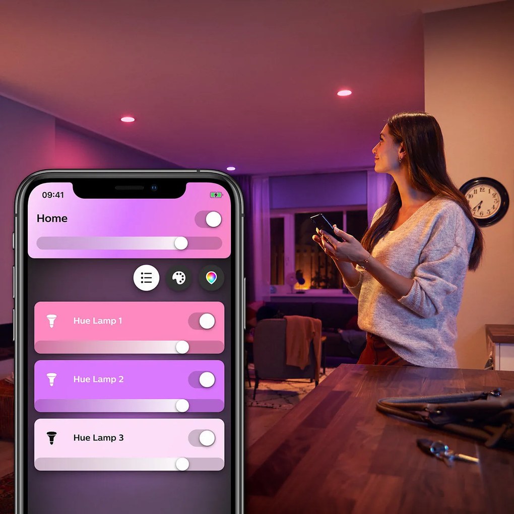 PHILIPS HUE Múdra LED stmievateľná žiarovka HUE s funkciou RGB, GU10, 4,3 W, 350lm, teplá biela-studená biela, 2