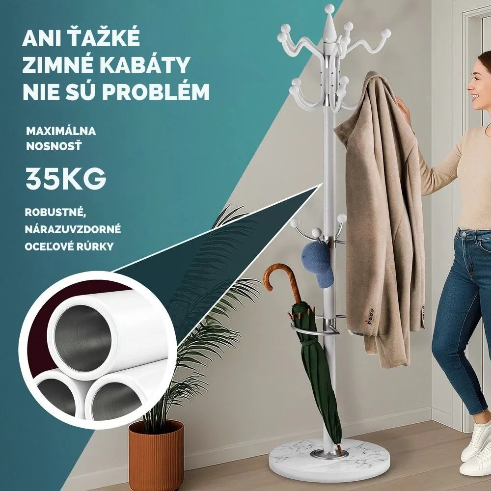 Stojanový vešiak TENZY s mramorovým podstavcom, 37x173cm, biela Casaria