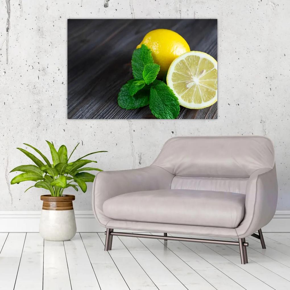 Obraz citrónov a mäty na stole (90x60 cm)