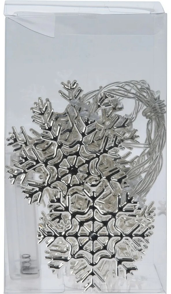 Reťaz so svietiacimi snehovými vločkami, 120 cm, teplá biela, na batérie