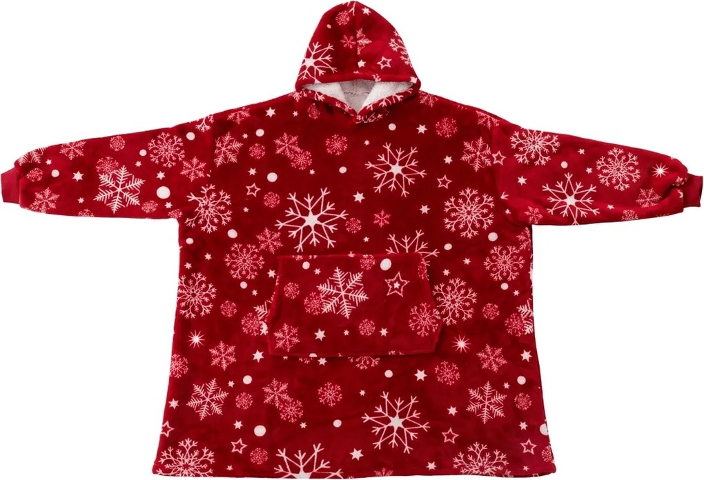 Baránková mikinová deka s rukávmi a kapucňou SNOWFALL, červená