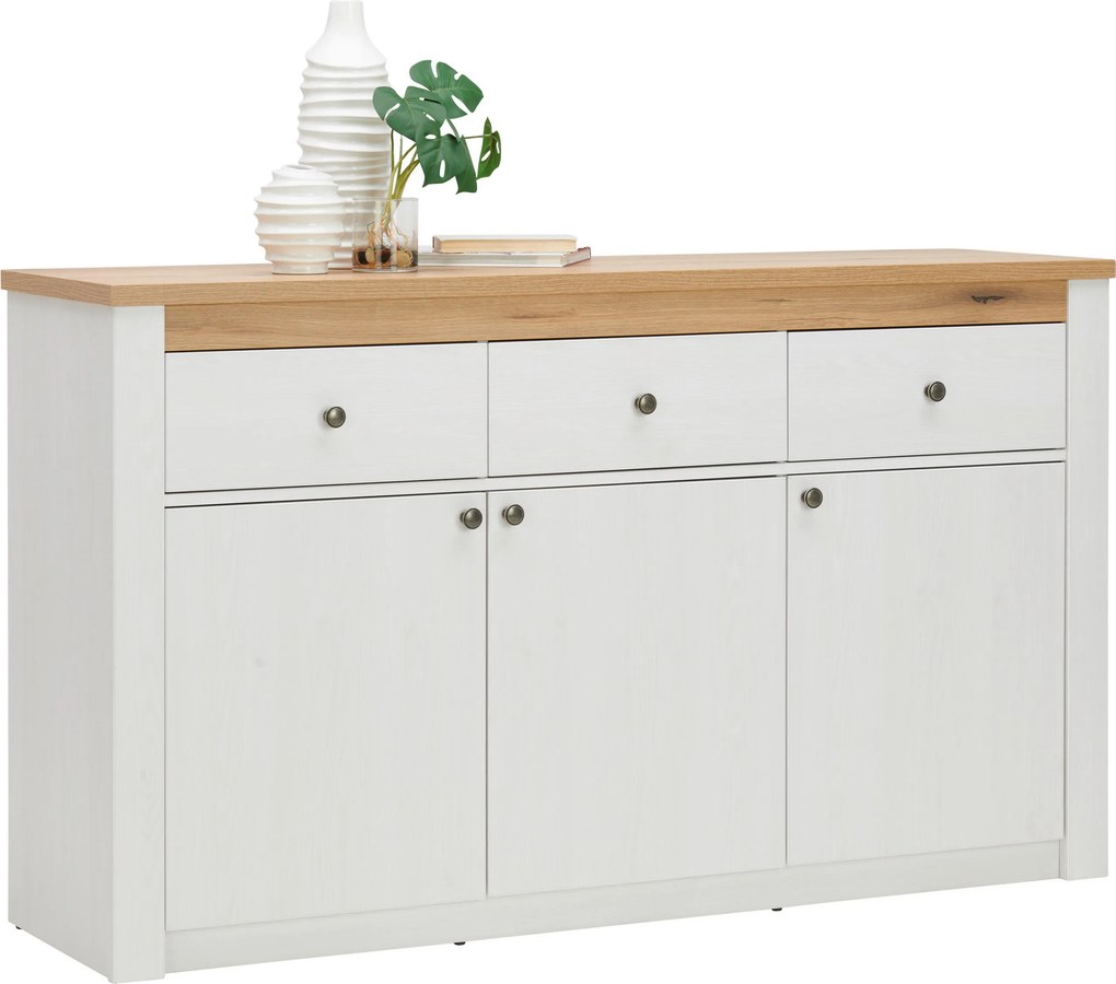 XXXLutz KOMODA, biela, dub San Remo, 155/90,5/42,5 cm Landscape - Komody - 001803069171