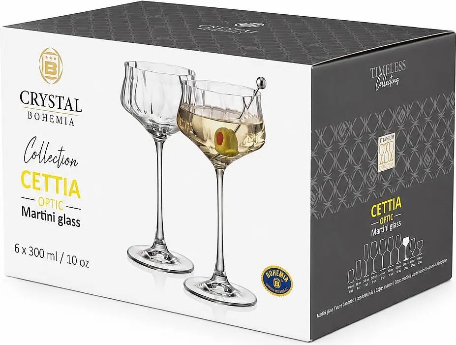 Crystal Bohemia Cettia optic poháre na martini 300 ml 6 ks