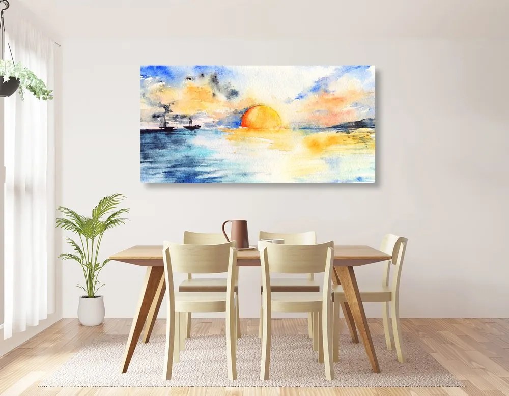 Obraz akvarelové more a zapadajúce slnko Varianta: 120x60
